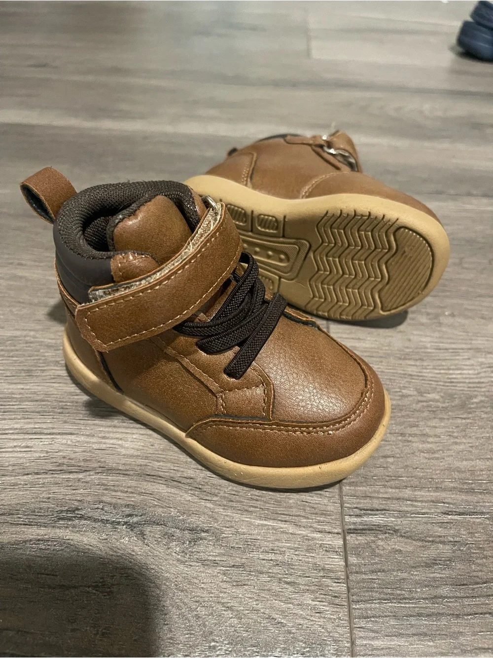 Kids Brown High-Top Casual Sneakers - Velcro Strap